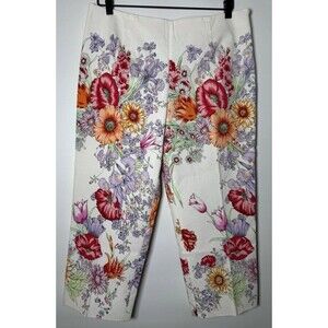 Renato Nucci Paris Pants Women White FR 44 Floral Cropped Made in France Cottage